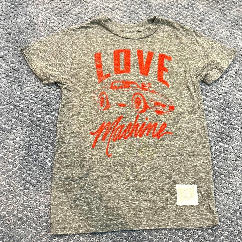 Original retro brand - Gray Kids T-Shirt with Red Print “ love machine”